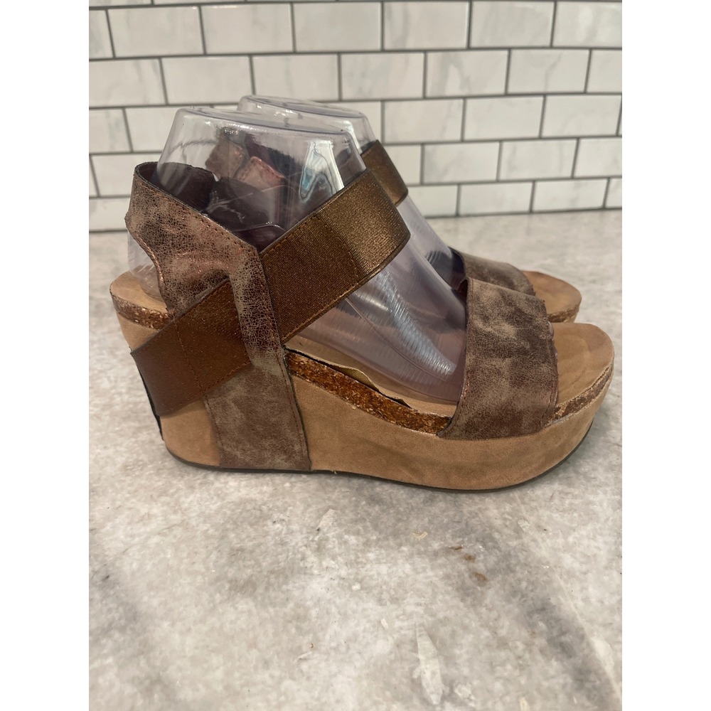 Pierre Dumas Sandals Womens 9 Bronze Metallic Platform Wedge Studded Elastic